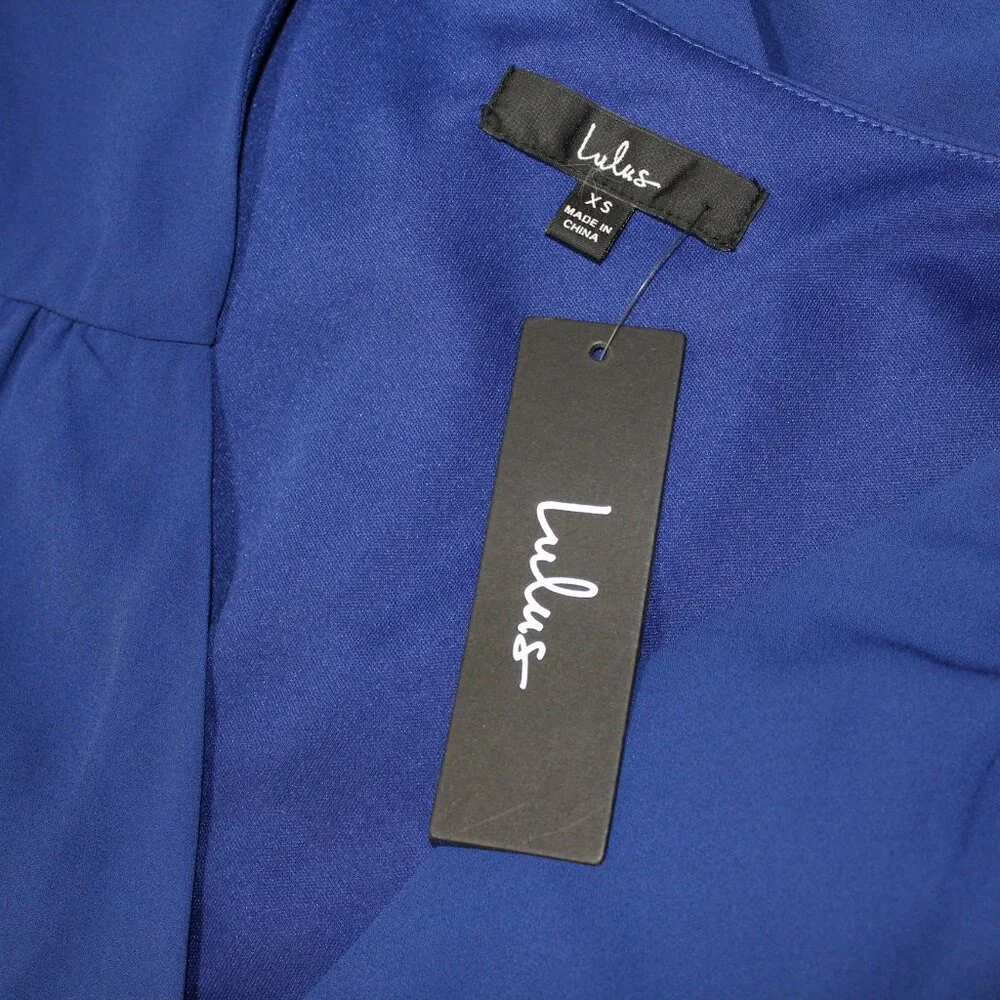 New Royal Blue Wrap Dress V-neck split sleeve flowy chiffon XS Lulus - Picture 7 of 9